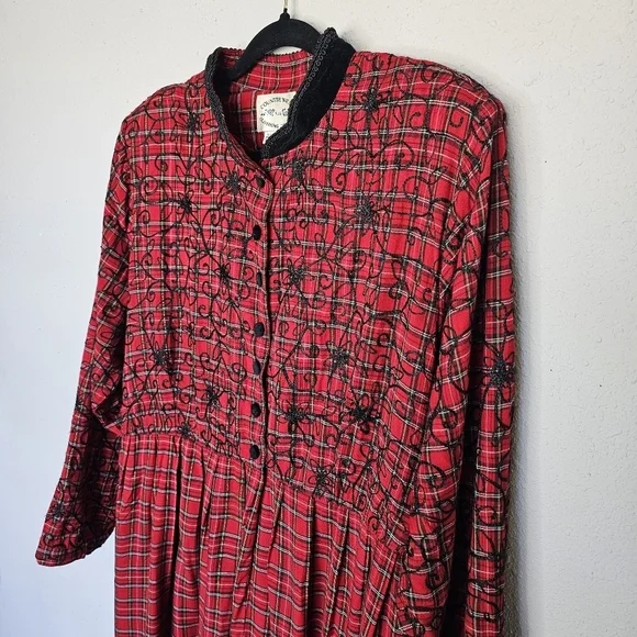Country Wear‎ Clothing Company Red Black Vintage 90s Plaid Embroidered Size 20W - Picture 2 of 14